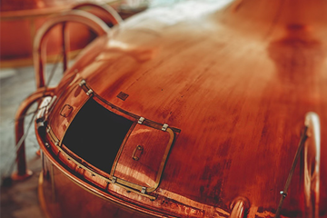 copper brew kettle inside bewery