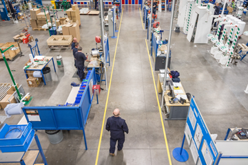 Birds-eye view of the Hughes factory shop floor