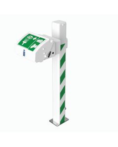 Hughes pedestal mounted eye wash with ABS lid