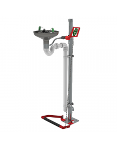 Pedestal mounted eye wash with stainless steel open bowl