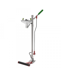 Self-draining pedestal mounted eye wash with stainless steel open bowl