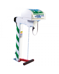 Hughes pedestal mounted trace tape heated eye wash with ABS lid and integral handheld diffuser