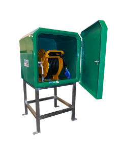 Wash down hose reel and cabinet