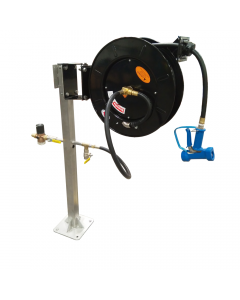 Pedestal mounted retractable hose reel