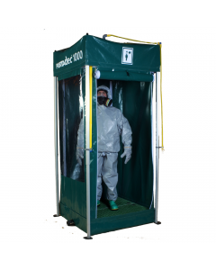 Portable decontamination shower with foldaway frame (side sheeting and sump)