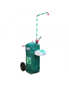 Jacketed 114L mobile safety shower and eye wash unit from Hughes