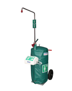 Mobile self-contained safety shower with eye wash and heated jacket - 114 litre
