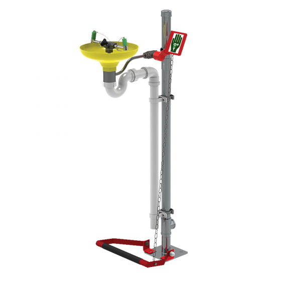 Hughs stainless steel pedestal mounted eye wash with ABS open bowl 