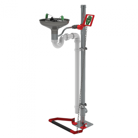 Hughes pedestal mounted eye wash with open bowl in stainless steel finish 