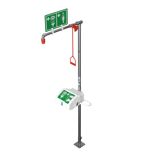 Floor Mounted Indoor Unheated Safety Shower with Eye/Face Wash and Stainless Steel Pipe