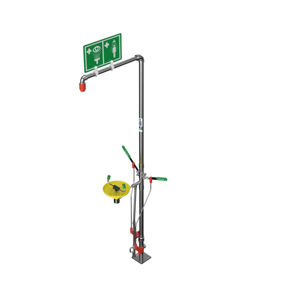 Self-draining safety shower with ASA open bowl