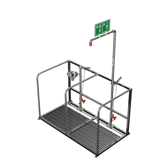 Floor Mounted Outdoor Unheated Emergency Safety Shower and Separate Eye/Face Wash with Protective Frame