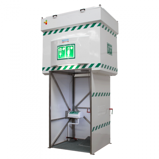 Hughes 2000L jacketed and insulated emergency tank shower for environments without constant water flow