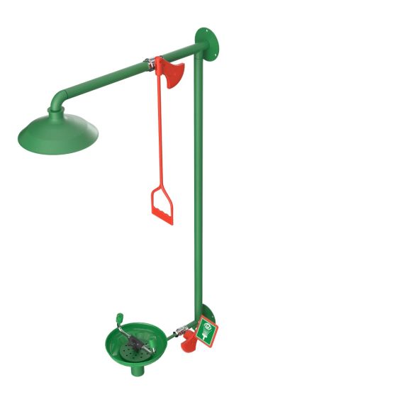 Wall mounted laboratory safety shower with eye wash