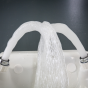 Optimal eye wash water flow shown for thorough flushing of the eyes in the event of an emergency
