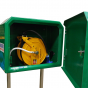 Wash down hose reel and cabinet