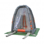 Multi nozzle decontamination shower within an inflatable shelter