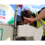 Hughes 114L mobile unit with ABS closed bowl eye wash in use by worker