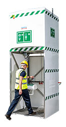 worker entering a tank shower