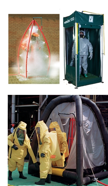 Hughes Emergency Response decontamination units in use by worker in PPE