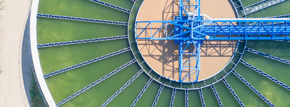 Aerial view of a waste water treatment plant