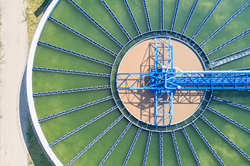 Aerial view of a waste water treatment plant